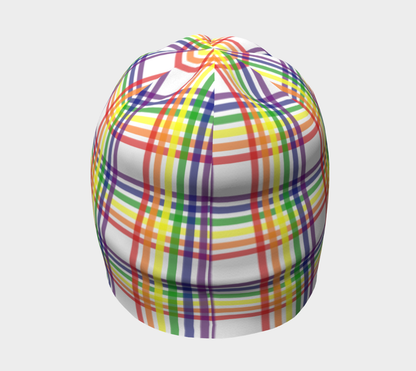 Rainbow and White Plaid Beanie