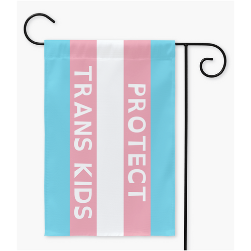 Protect Trans Kids - Banderas de jardín y patio blancas disléxicas abiertas | Una o dos caras | 2 tamaños