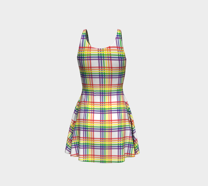 Rainbow and White Plaid Flare Dress