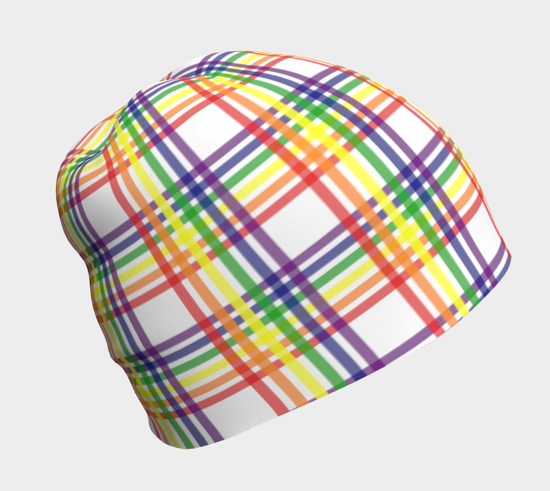 Rainbow and White Plaid Beanie