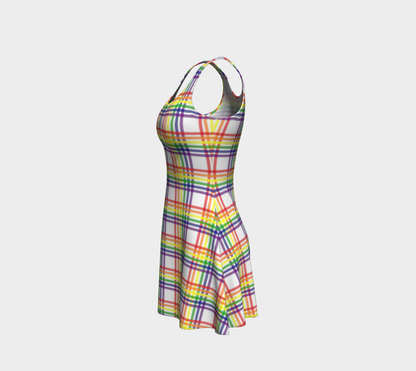 Rainbow and White Plaid Flare Dress