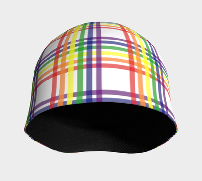 Rainbow and White Plaid Beanie