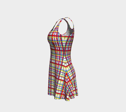 Rainbow Madras Plaid Flare Dress