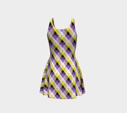 Nonbinary Bright Argyle Flare Dress