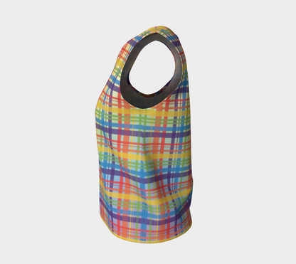 Muted Rainbow Plaid Gradient Loose Tank (Long)