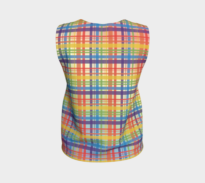 Muted Rainbow Plaid Gradient Loose Tank (Long)