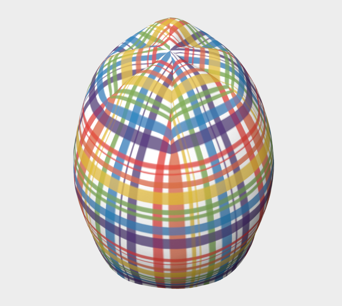 Muted Rainbow and White Plaid Beanie