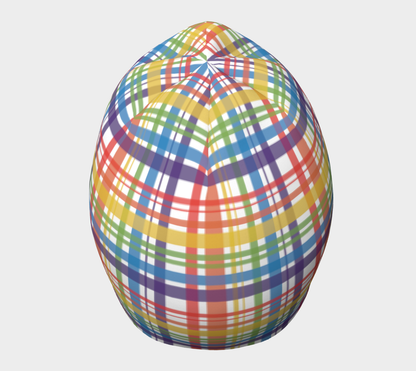 Muted Rainbow and White Plaid Beanie